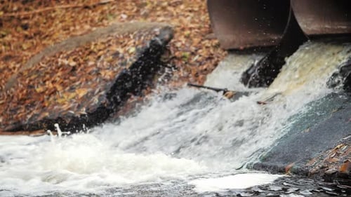 Environment Protection Concept Industrial Pipe Discharging Dirty Waste Runoff of Excess Water From