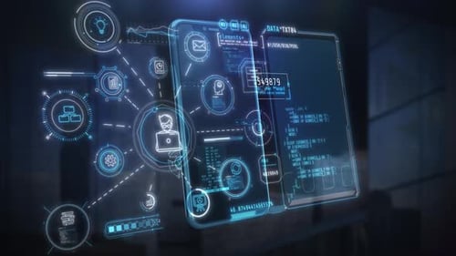 Holographic Displays Showing Futuristic Software Development and Data Processing