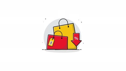 4k Shopping Bag with Discount Arrow. Shopping Discount Concept Animation Video