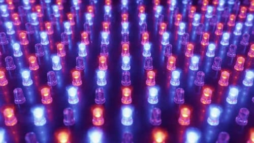 Glowing RGB LED Lights Changing Color on Abstract Tech Panel