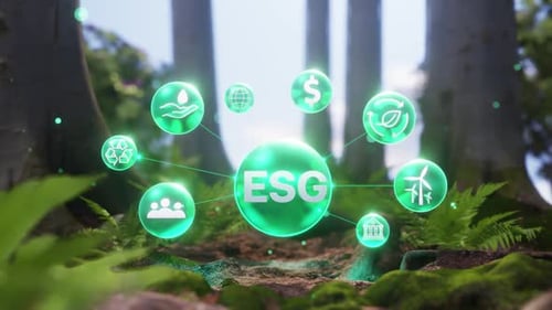 Animated ESG Icon Network Reveal in a Forest Setting