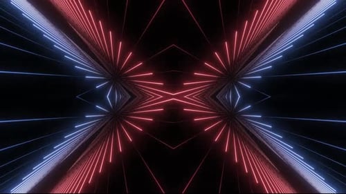 Dynamic futuristic tunnel with neon glowing geometric patterns