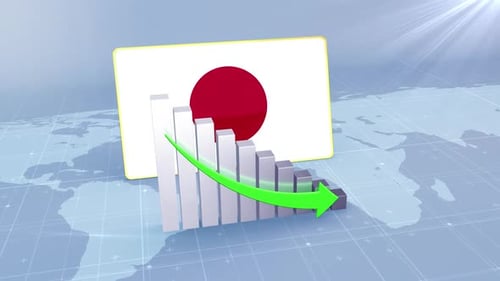 Japan Economic Decline Bar Chart Graph Downward Green Arrow