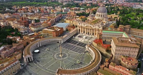 Aerial View of St Peter's Basilica Square in Vatican Italy Rome