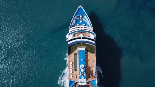 Cruise ship sailing across The Mediterranean sea - Aerial footage