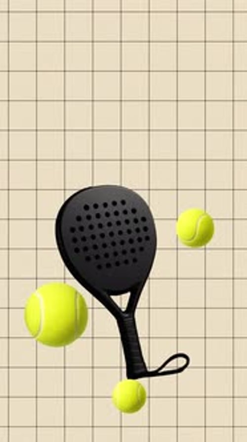 Animated Padel Racket and Tennis Balls on Grid Background