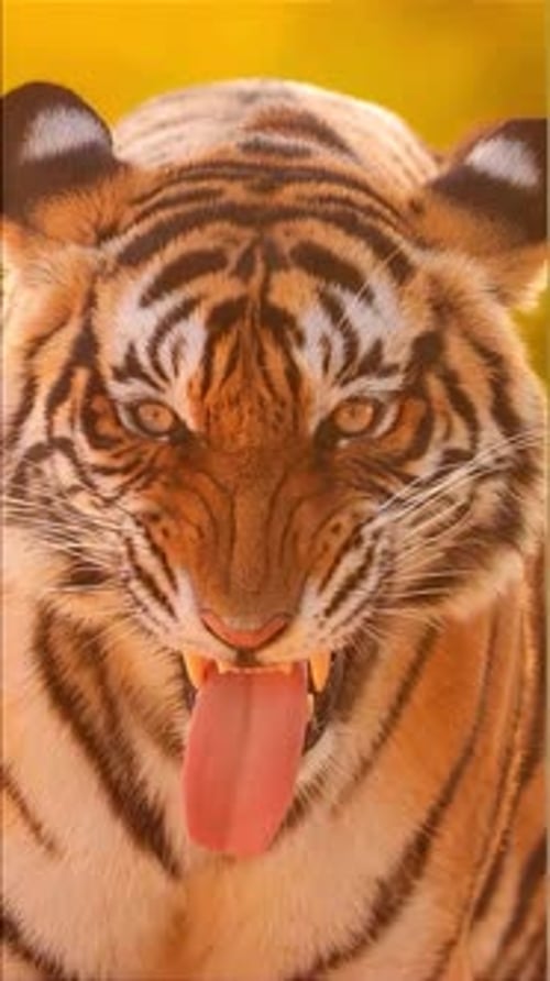 Retrato de tigre de cerca con la lengua hacia fuera