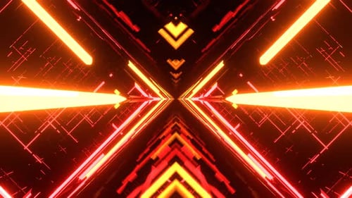 Red And Orange Neon Light Movement On The Cyber Grid Background Vj Loop I 4K