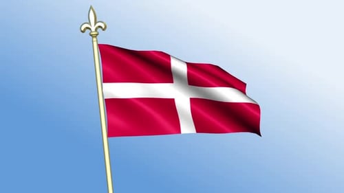 Animated Denmark Flag Waving on Golden Pole