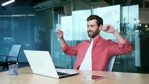 businessman working at modern office, stretching while taking a break at desk job Workplace holding