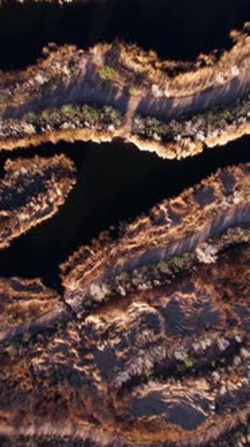 Vertical Top Down Drone Shot, Wetlands of Sewage Water Treatment Facility in Desert Landscape