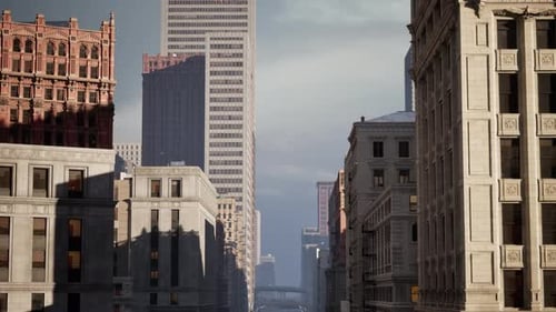 Edificios de piedra art déco en la ciudad de Chicago