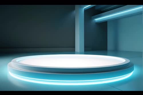 Futuristic Rotating Podium Stage with Blue Neon Light