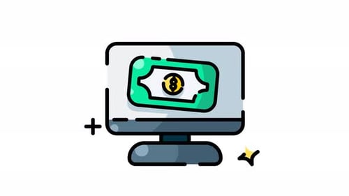 Digital Money Icon Animation on Monitor Screen