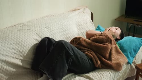 Lady with Phone in Solitude Anxious Woman Peacefully Resting Beneath Shelter Modern Loneliness