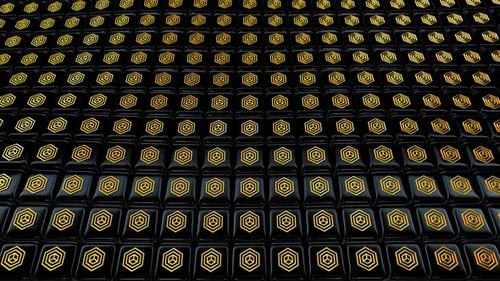 Abstract Gold Hexagon Pattern on Waving Black Cubes Background Loop