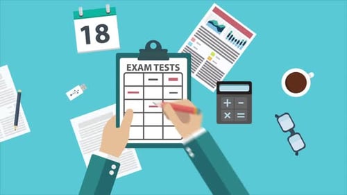 Animated Hands Checking Exam Results on Office Desk