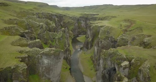 fjaðrárgljúfur massive canyon in Iceland, Aerial view