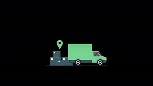 Flat Design Delivery Truck with Location Pin Animation