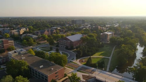 Department of Theatre in Michigan State University (MSU), aerial orbit view