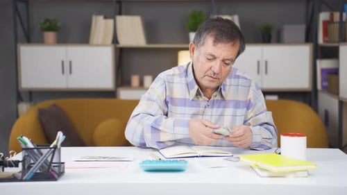 Man Counts Money and Celebrates Success