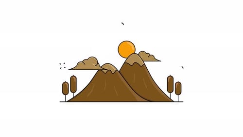 einfache Icon-Loop-Berganimation, Bewegte Grafiken eines Campings auf einem Hügel