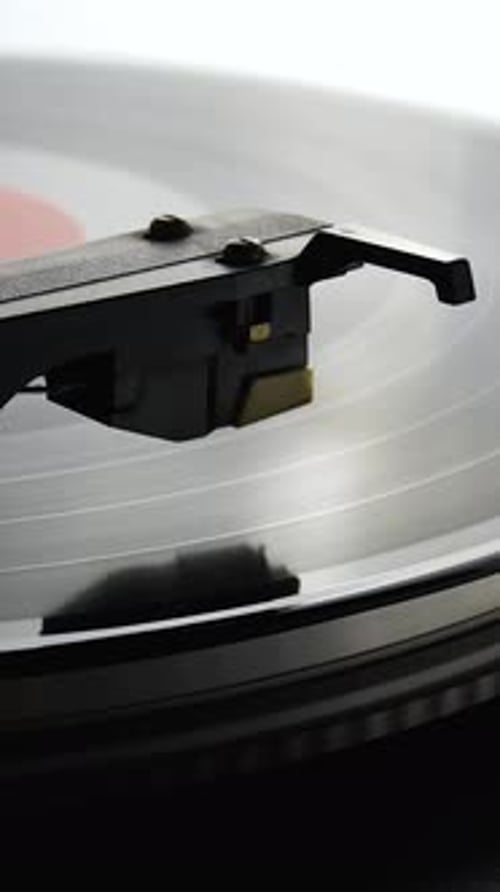 Vinyl Record Spinning on Record Player Close Up
