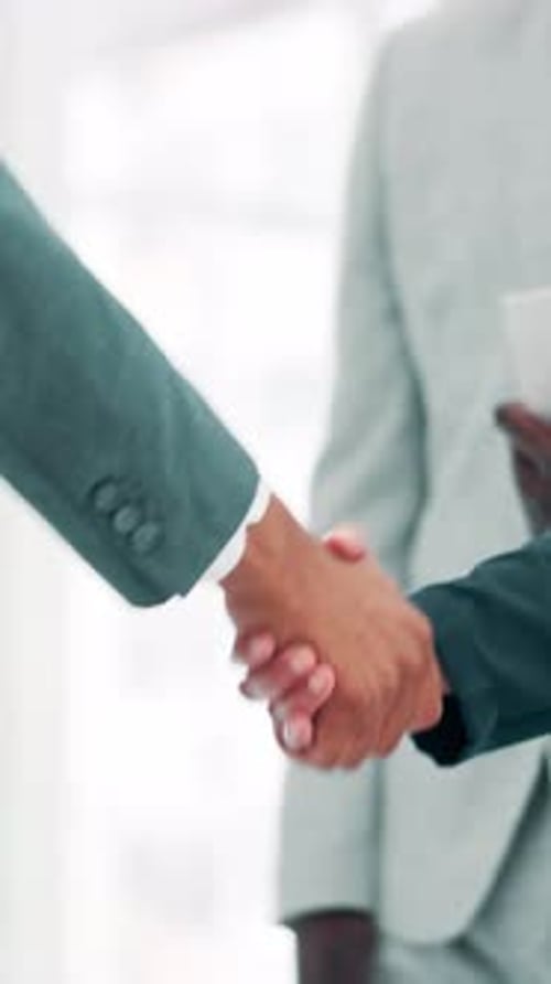 Agreement, B2B and handshake with business people in office for collaboration or partnership