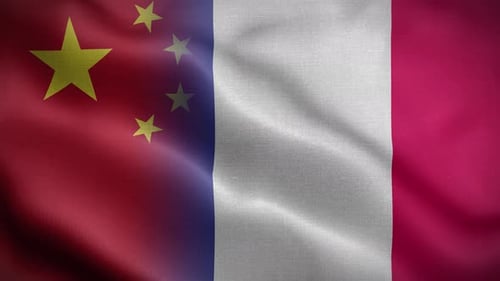 Waving Flags of China and France Loop Animation