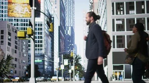 Pedestrians Group Minding Routine and Lifestyle in Business District Streets