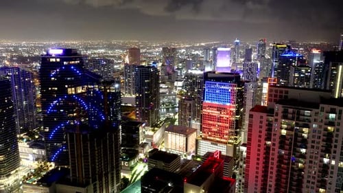 Timelapse of Miami From above during Fireworks in Brickell