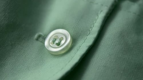 Macro White Button On Green Shirt