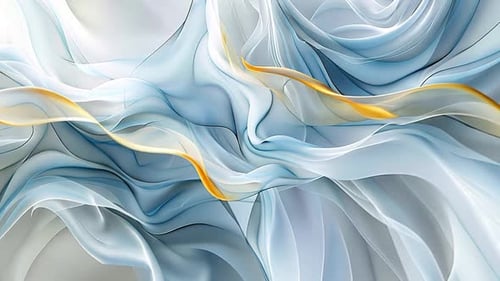 Abstract flowing fabric design in light blue, gray, and gold