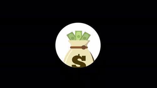 Flat Design Money Bag Animation with Rising Banknotes