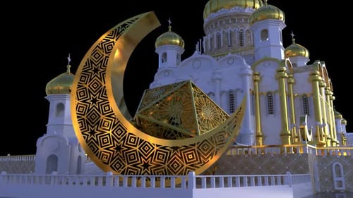 3D Mosque With Big Moon Alpha