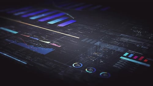 Futuristic Data Interface with Animated Charts and Financial Graphs