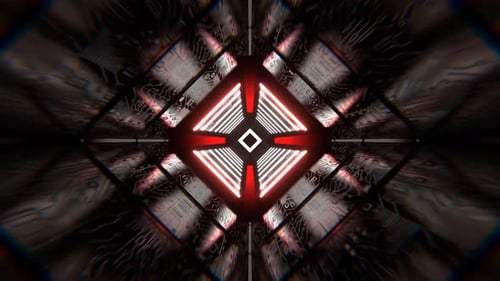 Red And White Cybernetic Strobe Square Neon Corridor Background Vj Loop I 4K