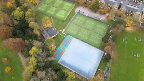Drone Overhead birds eye view of tennis courts Hoddeston Hertfordshire UK