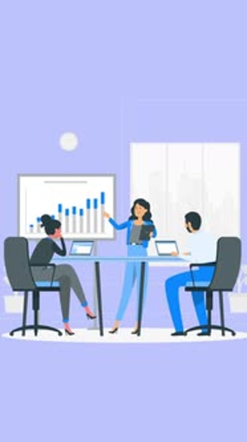 Office Worker Showing Work Presentation To His Bosses Vertical