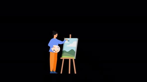 Artist Girl Drawing In Nature Alpha Channel 4K