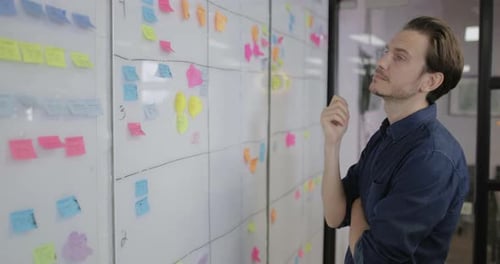 Businessman working late on ideas in an office