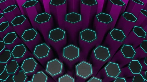 Pink And Cyan Hexagonal Circular Motion Background Vj Loop In 4K