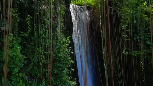 Aerial View Waterfall of Mountain Falling in Green Nature of Forest Landscape