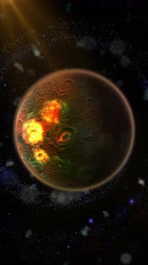 Rotating Burning Planet in Deep Space Animation