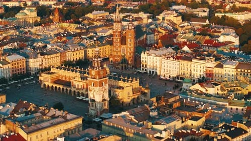 Old Europe Market Square. Kracow, Poland Aerial View.