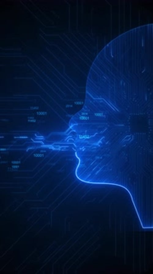 Automatisation Intelligence artificielle IA, apprentissage en profondeur, technologie futuriste. Animation par micropuce 3D.