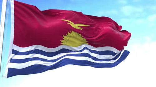 Realistic Kiribati Flag Waving Against Blue Sky