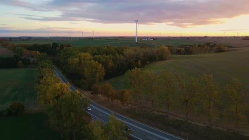 Cars Travelling on Remote Curvy Highway Road in Beautiful Yellow Autumn