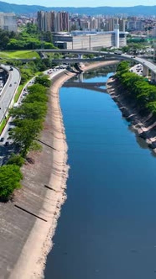 Cityscape of rush traffic jam at freeway road. Transportation scenery.