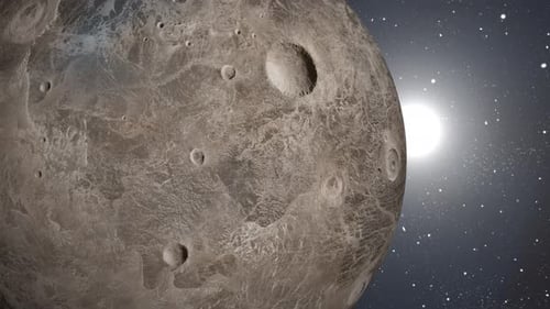 Animation of Moon planet seen from space, Asteroids Cloud and cosmos, 2663